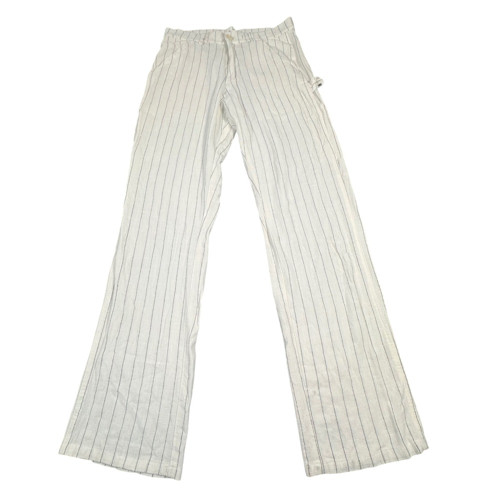 Cherry Los Angeles Pinstripe Carpenter Pants Wide Leg Streetwear S 100% Linen
